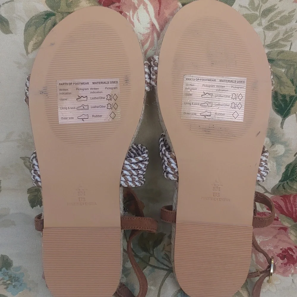 Anthropologie Brown Suede and Jute Rope Women's Sandals with Tassels size 8